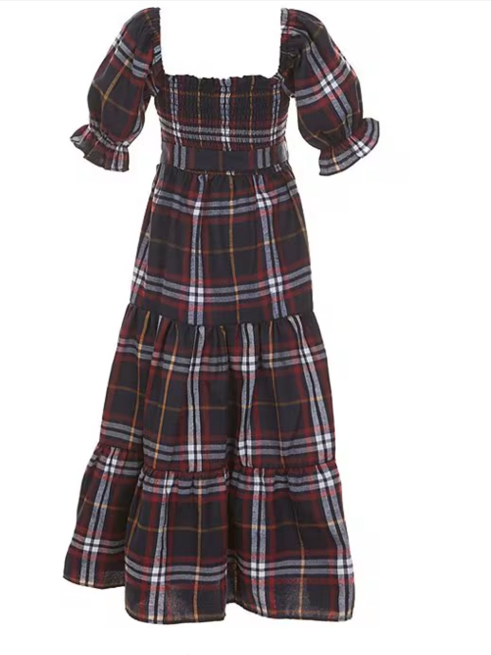 Rare Editions
Girls Woven Plaid Tiered Maxi Dress in Navy Blue plaid